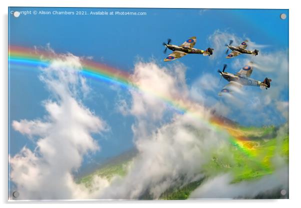 Somewhere Over The Rainbow Spitfires Fly Acrylic by Alison Chambers