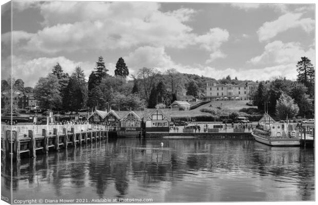 Bowness on Windermere Monochrome Canvas Print by Diana Mower