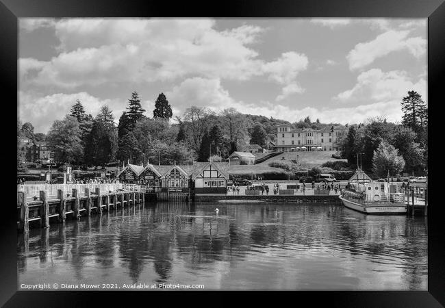 Bowness on Windermere Monochrome Framed Print by Diana Mower