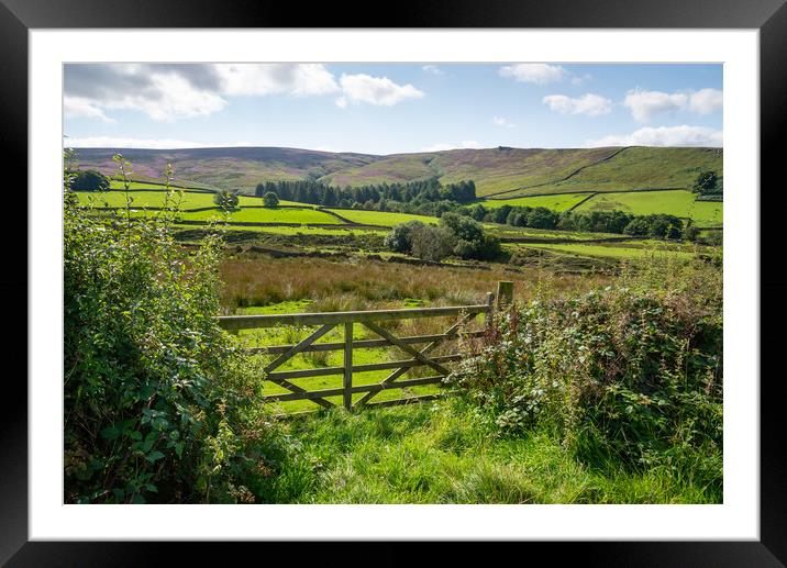 Late summer countryside near Glossop in the High Peak Framed Mounted Print by Andrew Kearton