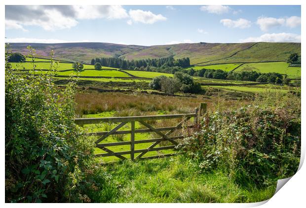Late summer countryside near Glossop in the High Peak Print by Andrew Kearton