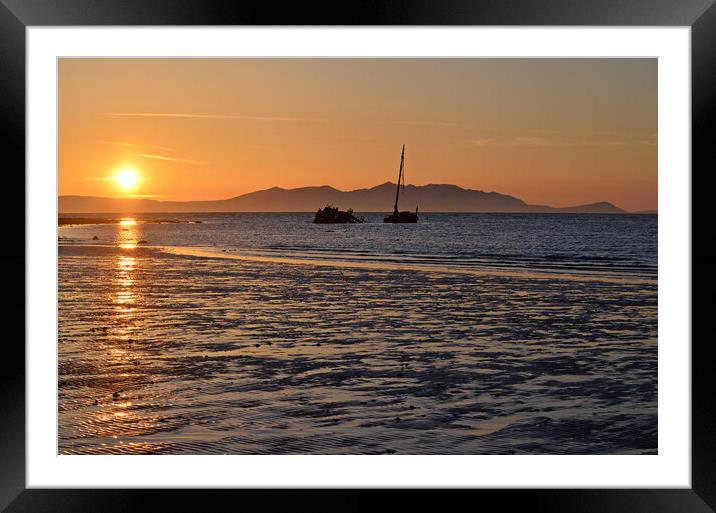 Ayr sunset over Arran and Kaffir ship wreck Framed Mounted Print by Allan Durward Photography