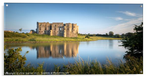 Carew Castle reflected by the evening sun  Acrylic by Chris Warren