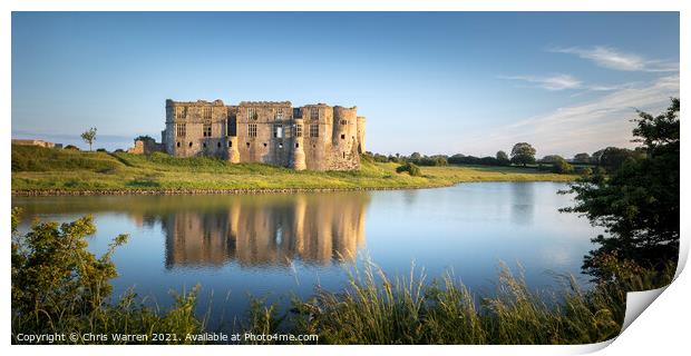 Carew Castle reflected by the evening sun  Print by Chris Warren