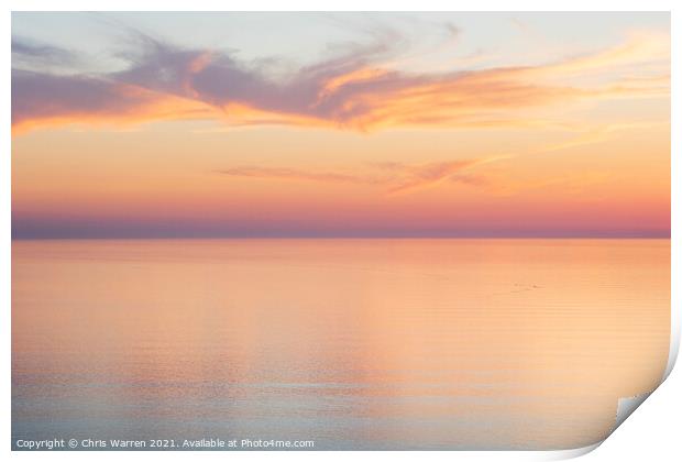 Sunset clouds over a calm sea Print by Chris Warren