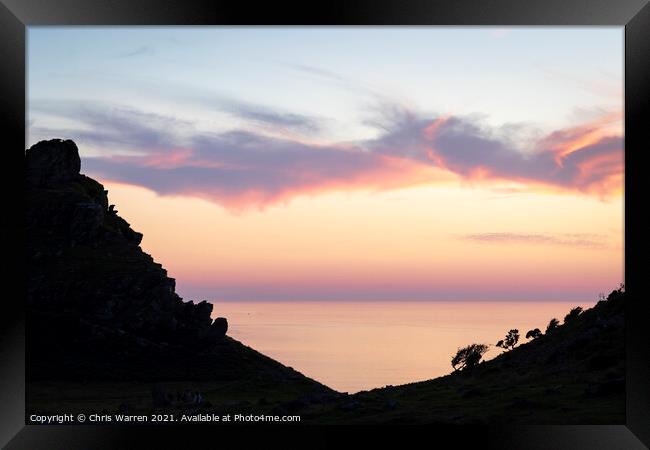 Sunset at the Valley of Rocks  Framed Print by Chris Warren