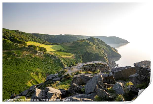 The rocky cliffs at the Valley of the Rocks Print by Chris Warren