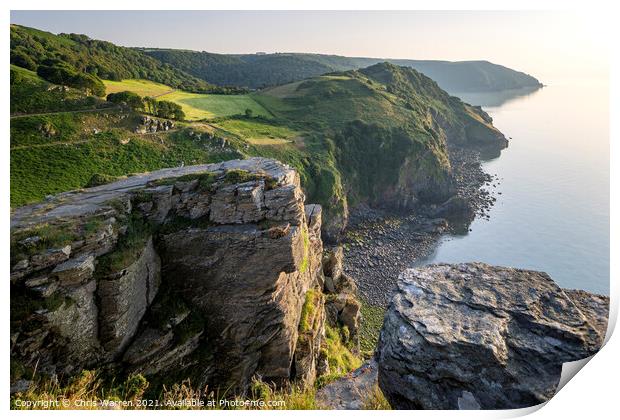 The rocky cliffs at the Valley of the Rocks Print by Chris Warren