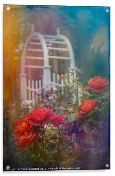 Garden scene with roses Acrylic by Susan Leonard
