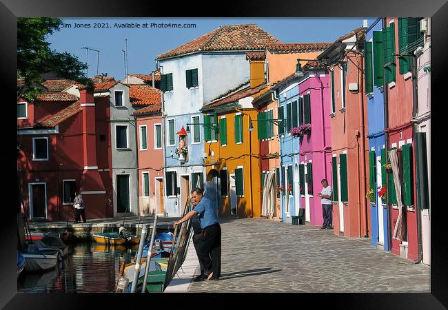 Sunny day in Burano Framed Print by Jim Jones