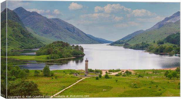 View of Glenfinnan Monument and Loch Shiel Canvas Print by Alan Crawford