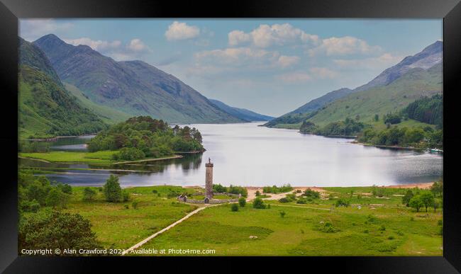 View of Glenfinnan Monument and Loch Shiel Framed Print by Alan Crawford