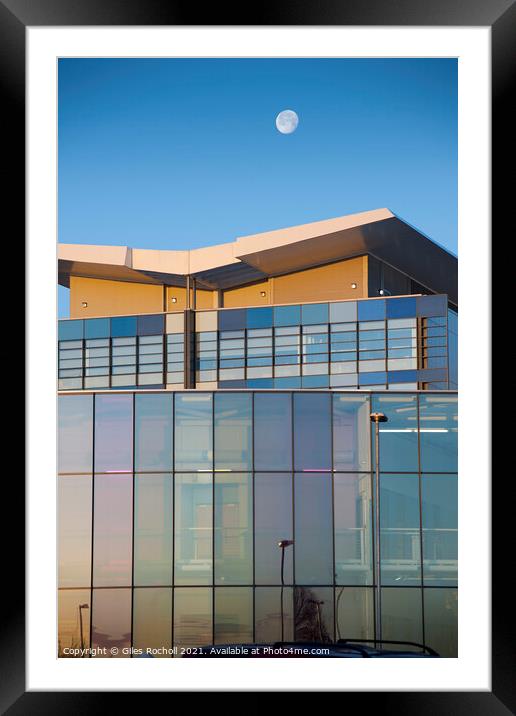 Abstract glass building and moon Framed Mounted Print by Giles Rocholl