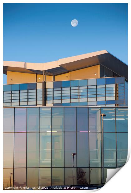 Abstract glass building and moon Print by Giles Rocholl