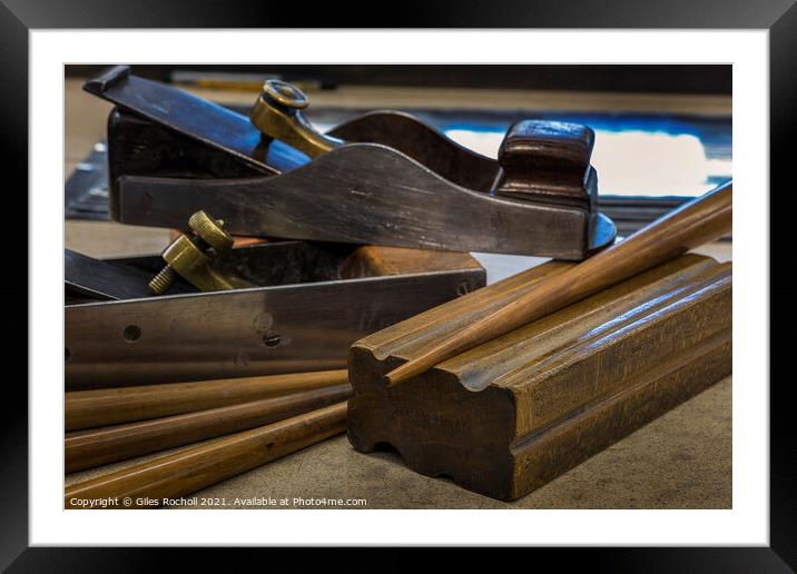 Old tools plane and blocks Framed Mounted Print by Giles Rocholl