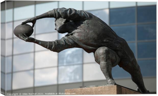 Rugby player sculpture Twickenham Rugby ground London Canvas Print by Giles Rocholl