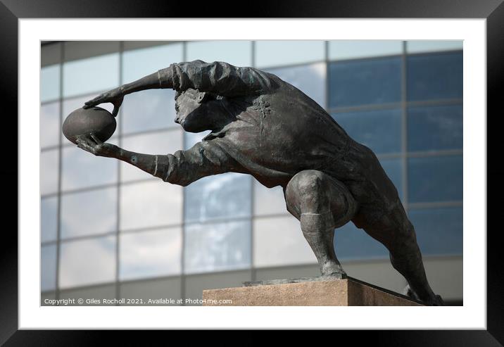 Rugby player sculpture Twickenham Rugby ground London Framed Mounted Print by Giles Rocholl