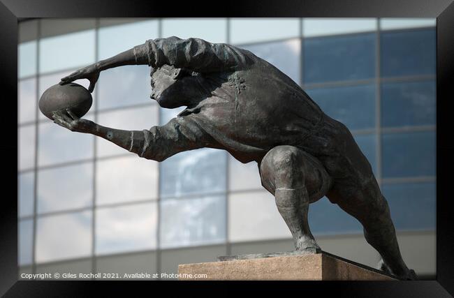 Rugby player sculpture Twickenham Rugby ground London Framed Print by Giles Rocholl