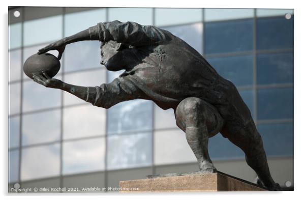 Rugby player sculpture Twickenham Rugby ground London Acrylic by Giles Rocholl