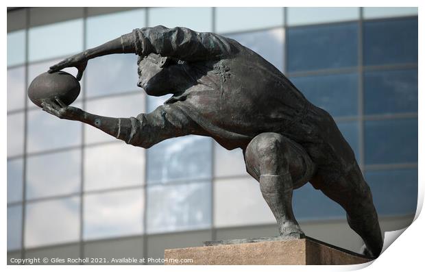 Rugby player sculpture Twickenham Rugby ground London Print by Giles Rocholl