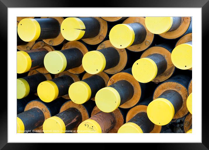 Abstract yellow pipes Framed Mounted Print by Giles Rocholl