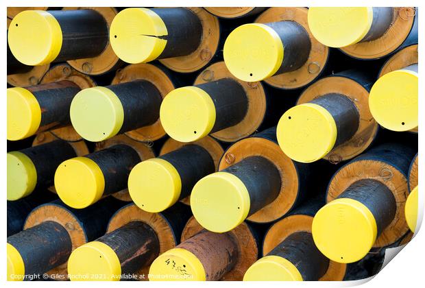 Abstract yellow pipes Print by Giles Rocholl