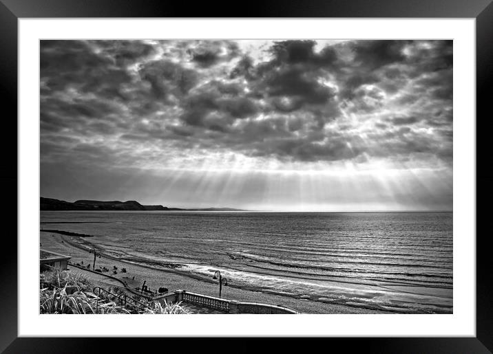 Lyme Bay Sun Rays Framed Mounted Print by Darren Galpin