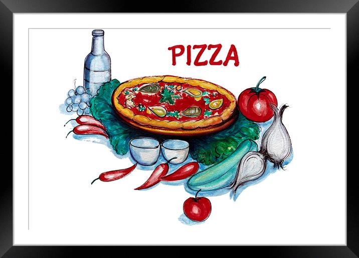 Pizza Framed Mounted Print by Raymond Evans
