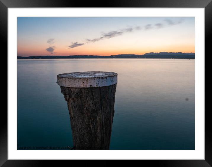 Lake Garda Sunset with Mooring Pole in Sirmione Framed Mounted Print by Dietmar Rauscher