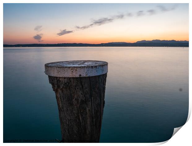 Lake Garda Sunset with Mooring Pole in Sirmione Print by Dietmar Rauscher