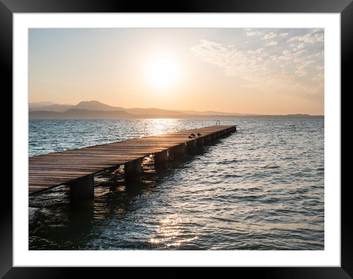 Lake Garda Jetty at Sunrise at Sirmione Framed Mounted Print by Dietmar Rauscher