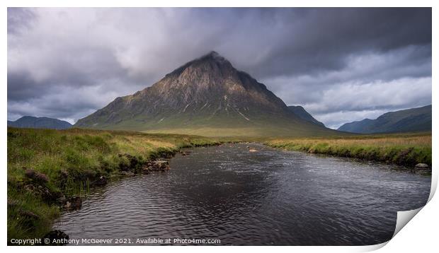 Buachaille Etive Mor and the river Etive  Print by Anthony McGeever