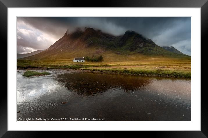 Stob Dearg and Lagangarbh cottage  Framed Mounted Print by Anthony McGeever
