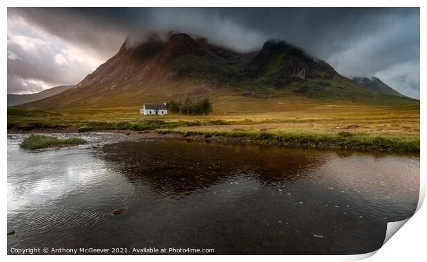 Stob Dearg and Lagangarbh cottage  Print by Anthony McGeever