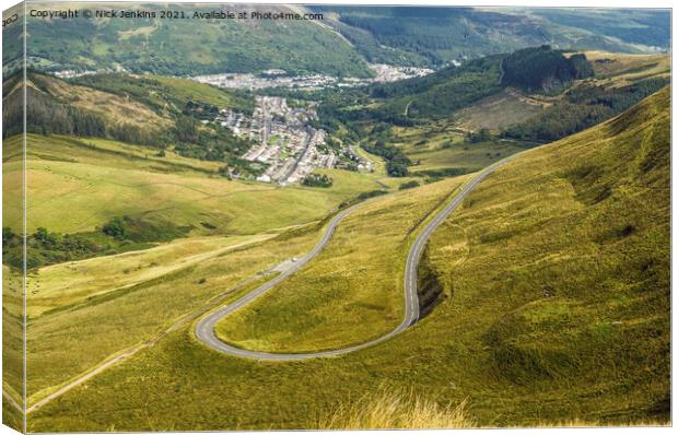 Hairpin Bend at Bwlch y Clawdd Rhondda Canvas Print by Nick Jenkins