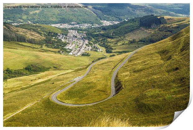 Hairpin Bend at Bwlch y Clawdd Rhondda Print by Nick Jenkins