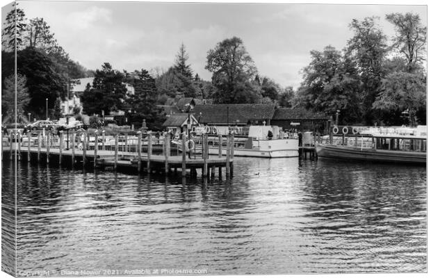 Bowness Windermere Black and white Canvas Print by Diana Mower