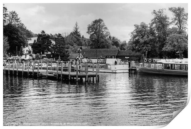 Bowness Windermere Black and white Print by Diana Mower
