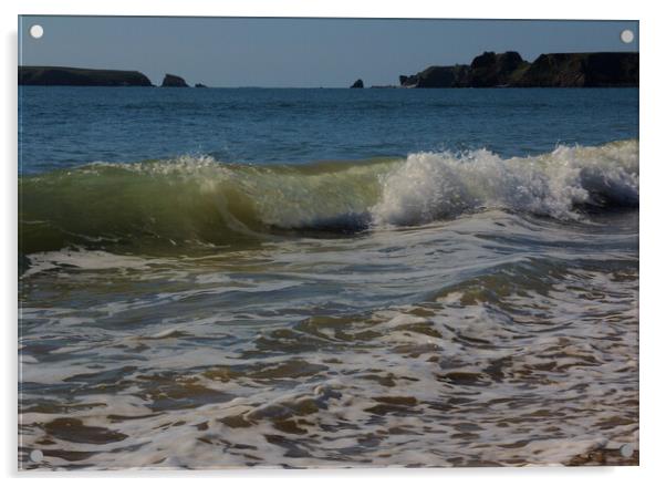 Breaking Wave on a Tenby Beach Acrylic by Jeremy Hayden