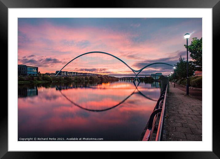 Daybreak over the Tees and Infinity Bridge Framed Mounted Print by Richard Perks