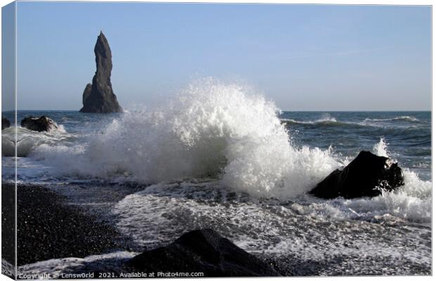 Waves coming in at Reynisfjara Black Beach, Iceland Canvas Print by Lensw0rld 