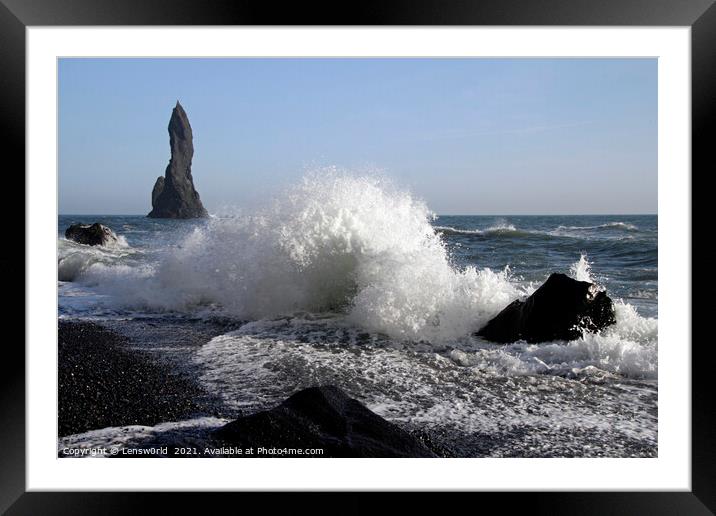 Waves coming in at Reynisfjara Black Beach, Iceland Framed Mounted Print by Lensw0rld 