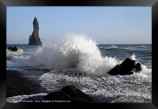 Waves coming in at Reynisfjara Black Beach, Iceland Framed Print by Lensw0rld 