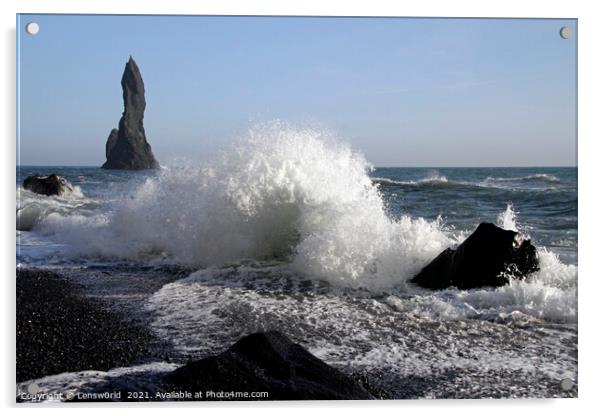 Waves coming in at Reynisfjara Black Beach, Iceland Acrylic by Lensw0rld 