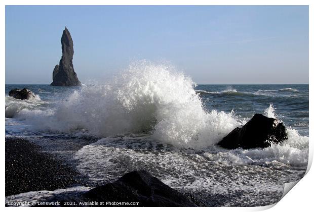 Waves coming in at Reynisfjara Black Beach, Iceland Print by Lensw0rld 