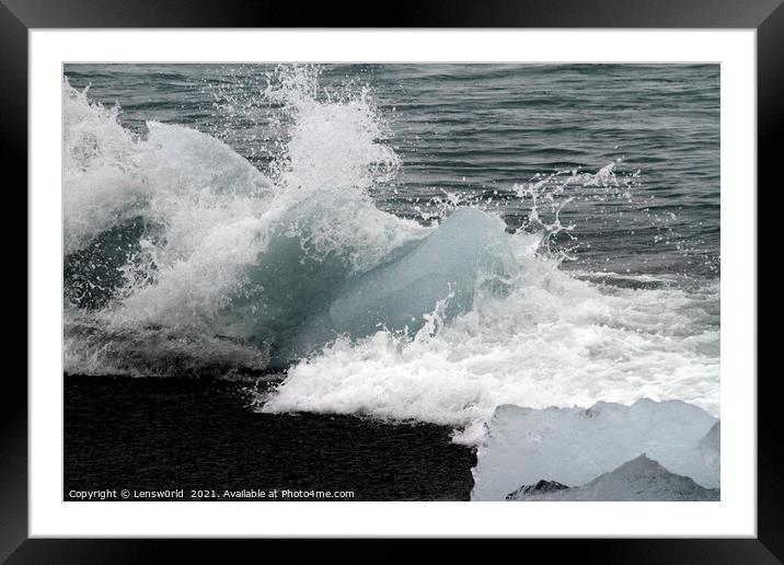 Glacial ice washed ashore at Diamond Beach, Iceland Framed Mounted Print by Lensw0rld 
