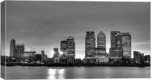 Docklands Canary Wharf sunset BW Canvas Print by David French