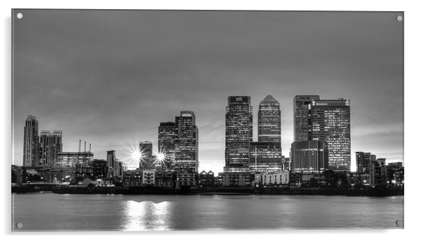 Docklands Canary Wharf sunset BW Acrylic by David French