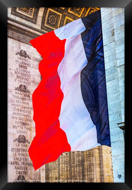 Arc de Triomphe French Flag Paris France Framed Print by William Perry