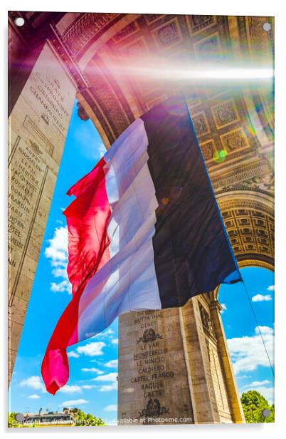 Sunbeam Sun Rays Arc de Triomphe French Flag Paris France Acrylic by William Perry
